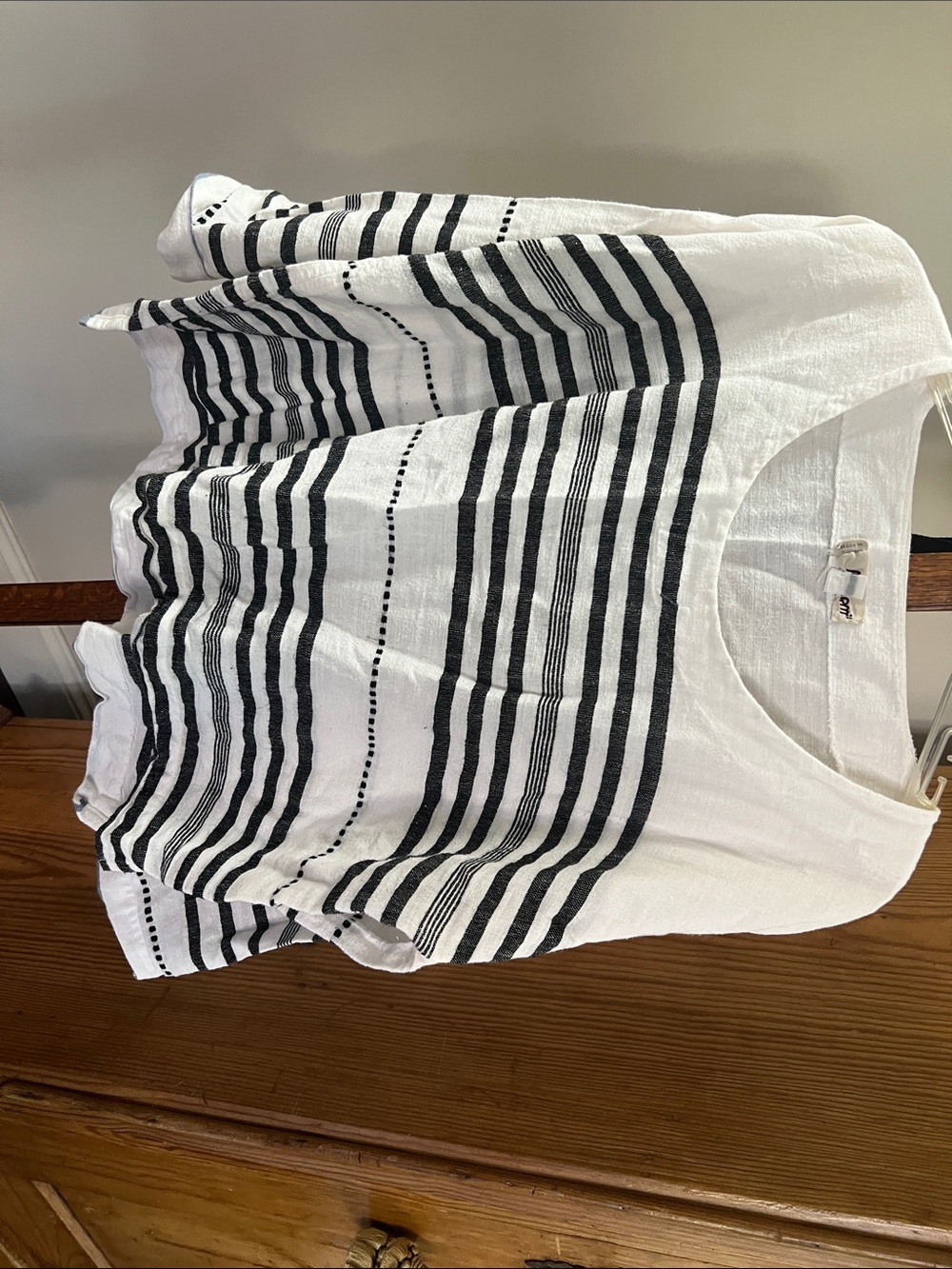 Lemlem White Linen Top with Black Stripes L